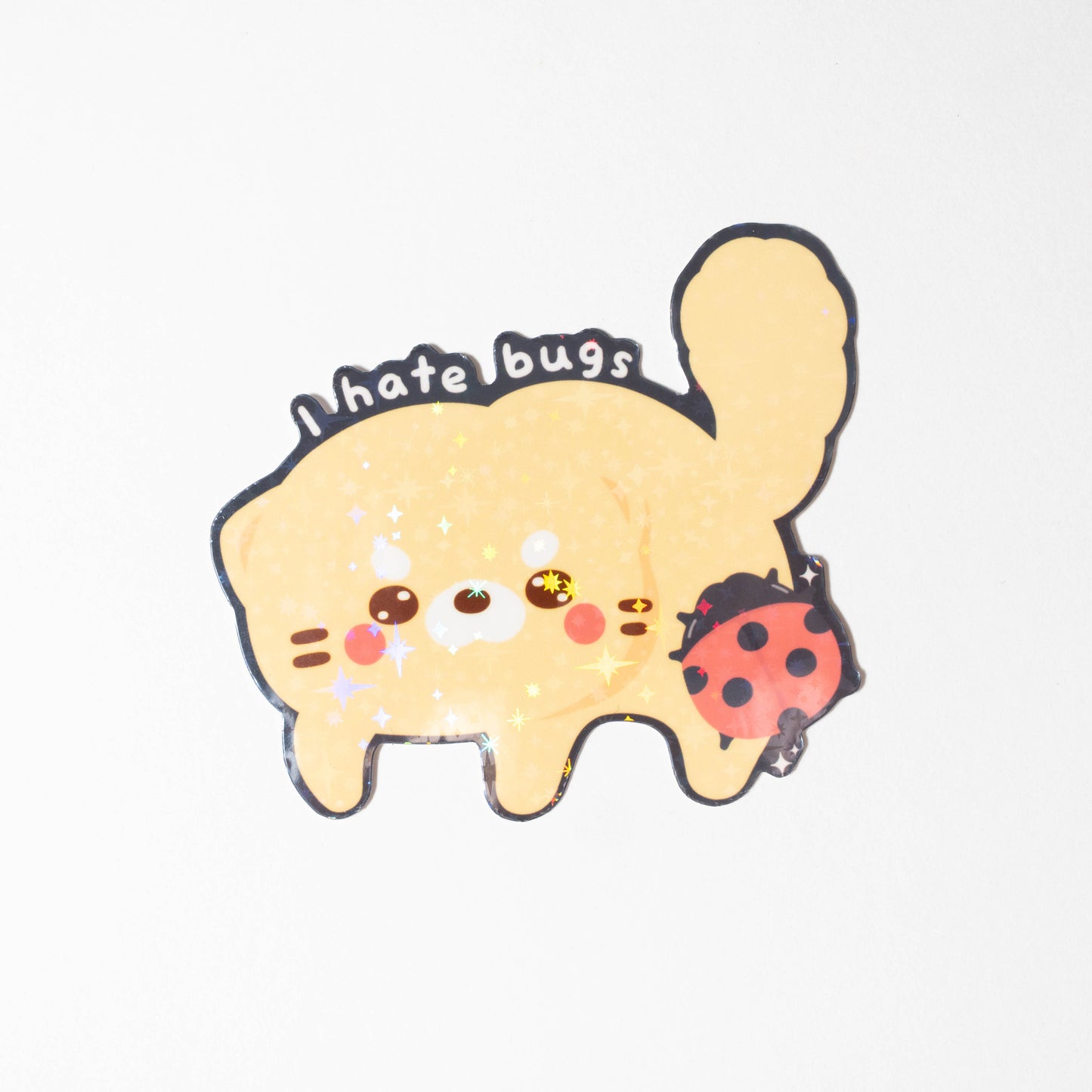 Yellow Cat Hates Bugs Holo Vinyl Sticker