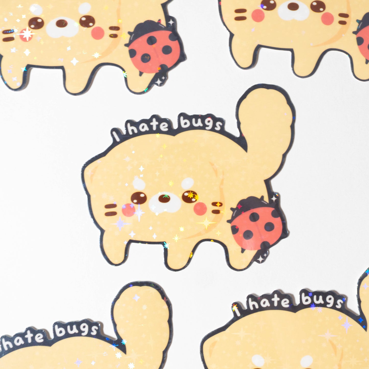 Yellow Cat Hates Bugs Holo Vinyl Sticker