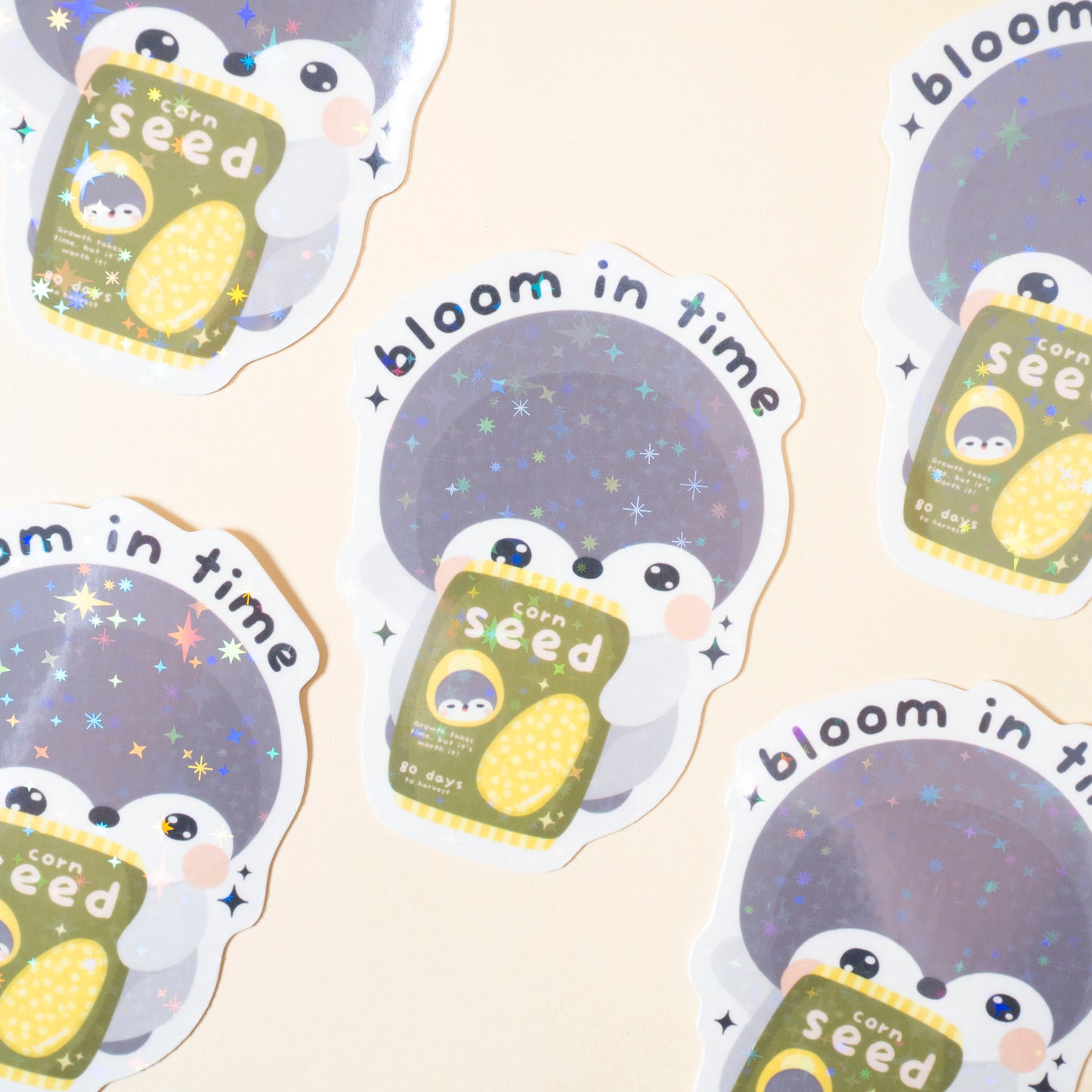 Bloom In Time Corn Penguin Holo Vinyl Sticker