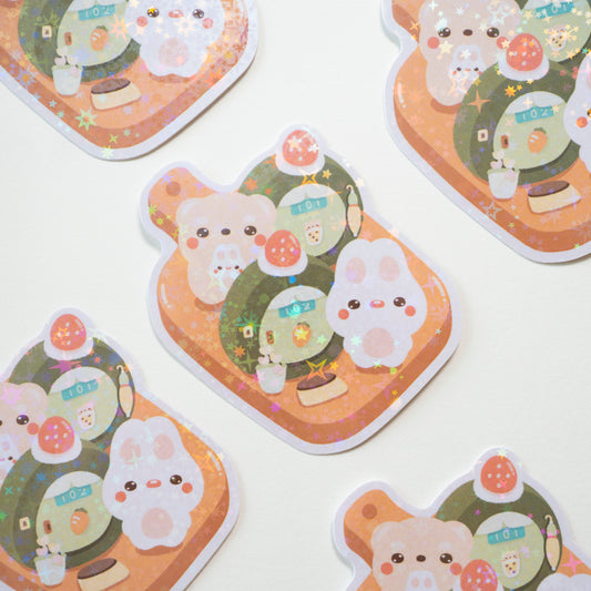 Mochi Bun & Bear's Matcha Cake Roll House Holo Vinyl Sticker